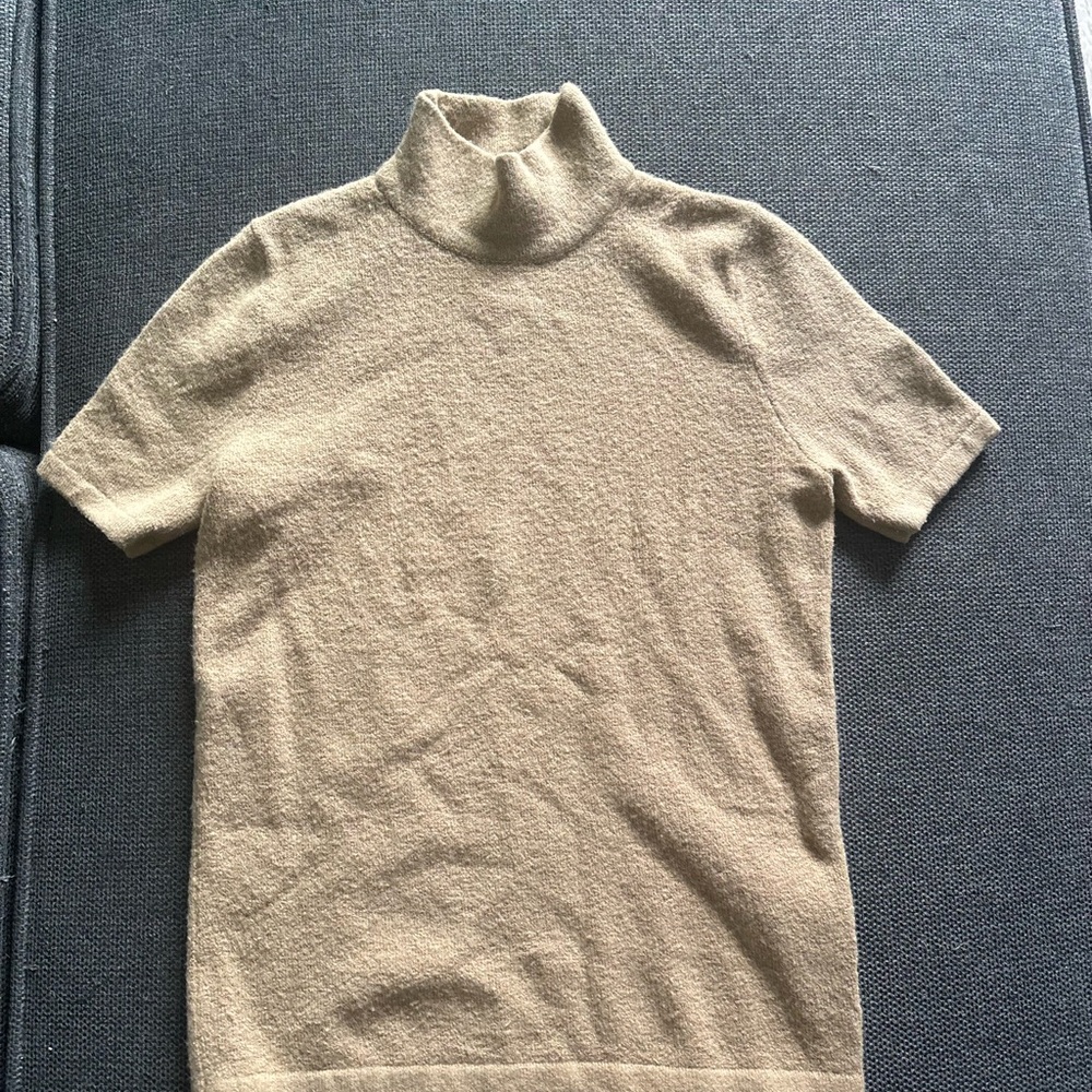 Chic Tan Short Sleeve Turtleneck Top